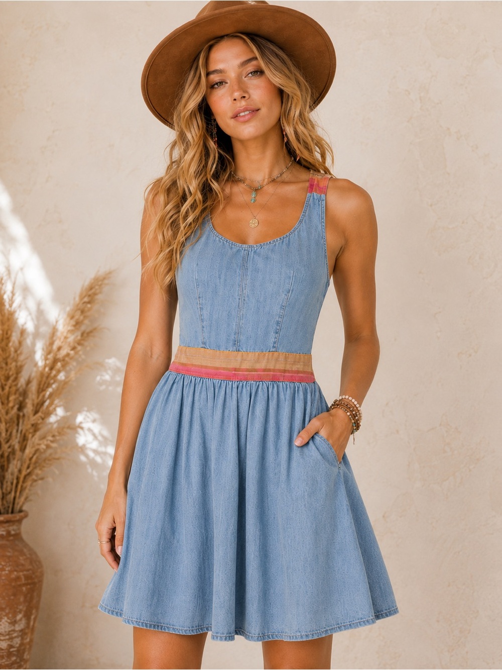 Mimi Chica Chambray Back Cutout Fit & Flare Dress - Size XS